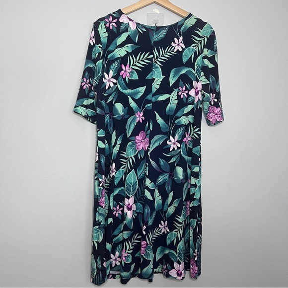 Old Navy Jersey Knit Swing Tropical Print Dress Short Sleeve Size Medium - Picture 4 of 6